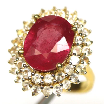 Piedra preciosa 11 x 14 mm. Anillo Joyería Rubí Rojo y Circón Blanco Plata 925 Talla 7.25 Foto 1 de 4