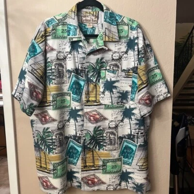 Caribbean Blues Mens shirt Size XL Short sleeve Hawaiian Ivory Palms Button up - Image 1 of 4