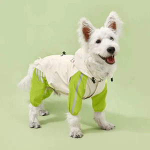 Colorblock (White Green) Dog Raincoat - Waterproof with Hood and Reflective Stri - Picture 1 of 5