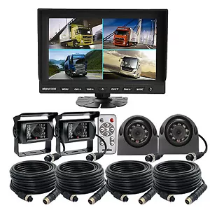 AHD 9" Quad Monitor Split Screen 4 Pin 4x Ir Ccd Side Rear View Camera For Truck - Picture 1 of 12