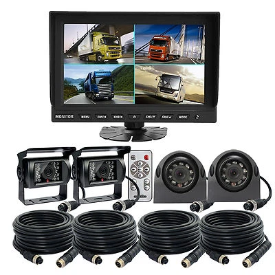 AHD 9" Quad Monitor Split Screen 4 Pin 4x Ir Ccd Side Rear View Camera For Truck - Image 1 of 4