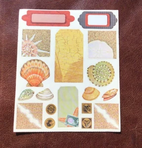 5 X 6" NRN DESIGNS STICKERS:  BEACH THEME TAGS CORNERS SEA SHELLS * - Picture 1 of 1