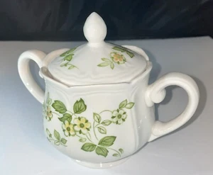 Vintage Petite Flora Ironstone Sugar Bowl Green Floral Japan - Picture 1 of 4
