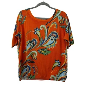 Joseph A. Pullover Orange Art to Wear Floral Paisley Short Sleeve Top Size XL - Picture 1 of 4