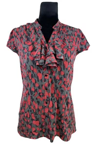 Classiques Entier Silk Blouse Size S Animal Print Ruffled Short Sleeve Button Up - Picture 1 of 10