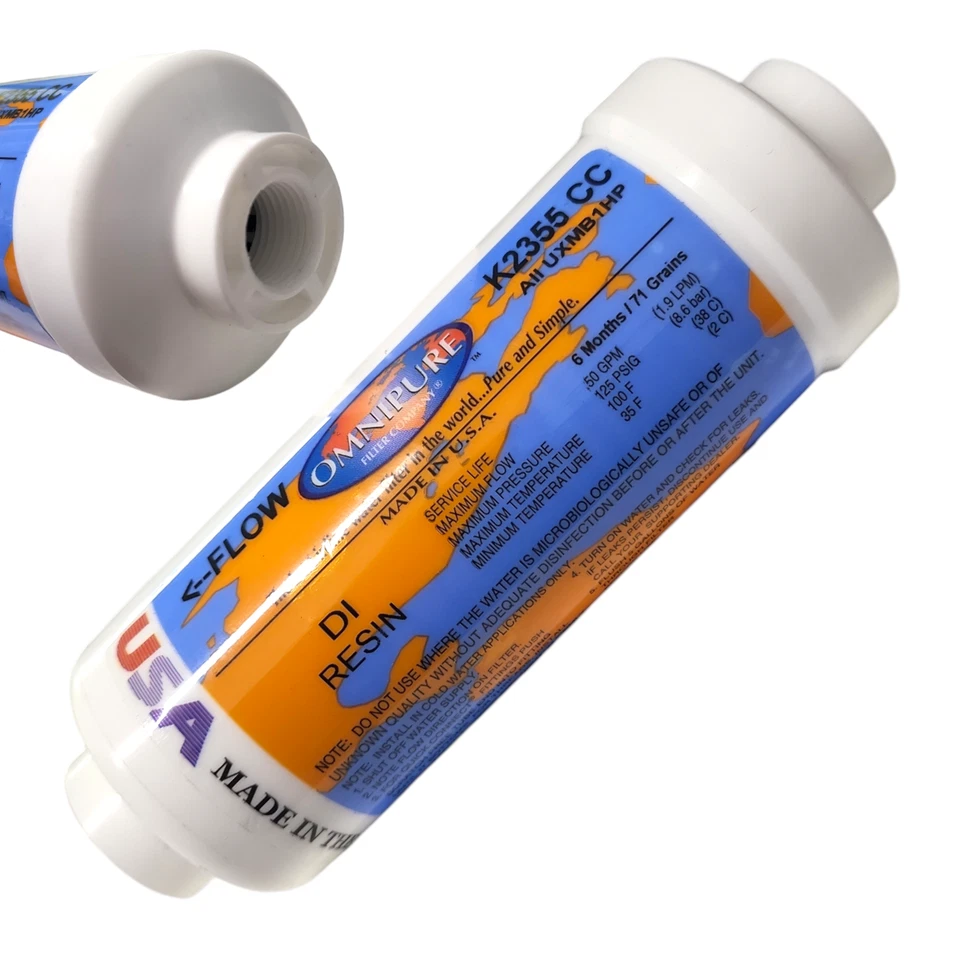 Omnipure K2355-CC Inline DI Resin 6x2 DI Mixbed Filter Elbow 3/8" FPT - Image 1 of 1