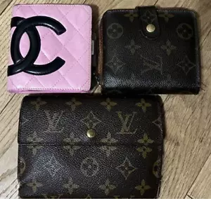 3set wallets CHANEL pink wallet Cambon line Vuitton 2 wallet used - Picture 1 of 10