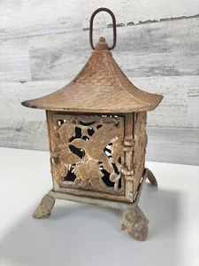 Vintage Gusseisen Pagode Kerzenhalter Windlicht / Kolibris - Bild 1 von 6