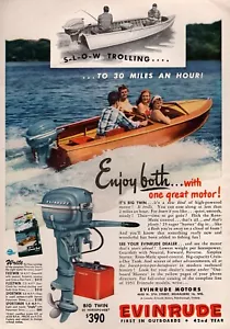 1951 Evinrude Big Twin 25 Outboard Motor Original Color Print Ad - Picture 1 of 1