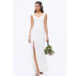 New Dress The Population Monroe Side Slit Gown $248 MEDIUM Off-White - Picture 1 of 7