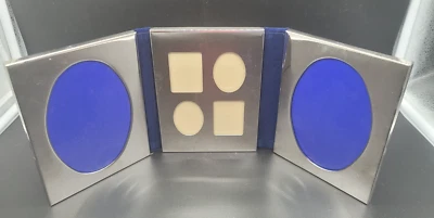 Intl. Marco de fotos triple Silver Co terciopelo azul pliegues trasero plano 4x6 independiente Foto 1 de 3