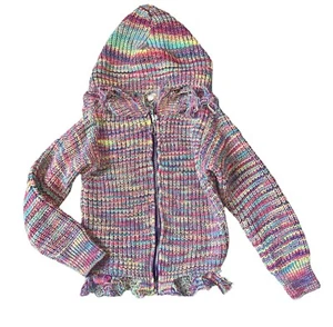 Sparkle By Stoopher Girls Rainbow Knit Distressed Zip Hoodie Sweater Size 6 - Picture 1 of 4