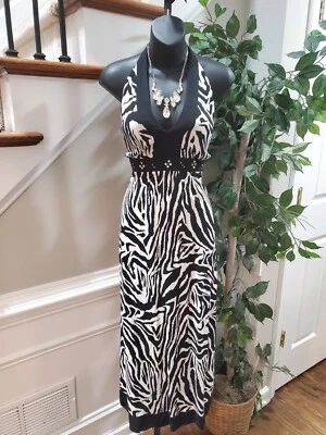 Maxi 8P cuello halter 100 % rayón blanco y negro New Directions para mujer Foto 1 de 4