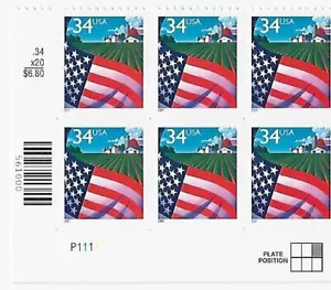 US Flag Over Farm 34c Self-Adhesive Plate Block of 6 Scott #3470 - Picture 1 of 1