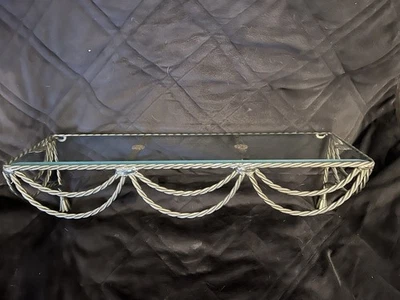 Vintage HOMCO Brass Metal Twisted Rope Design Wall Mount Glass Shelf 18.5”x 5.5” - Image 1 of 4