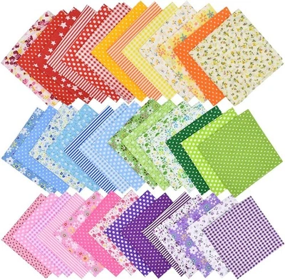 42Pcs 10"x10" Quilting Cotton Fabric Red/Pink/Yellow/Green/Blue/Purple  - Image 1 of 4