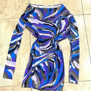 Emilio Pucci Manga Larga Una Pieza Emilio Pucci Hombro Descubierto Azul Morado Gris JP - Imagen 1 de 13