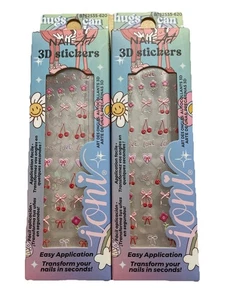Pegatinas para arte en uñas Ioni 3D ~ Cerezas ~ Arcos ~ Flores ~ “Amor” ~ Fácil aplicación ~ X 2 ~ Nuevas - Imagen 1 de 4