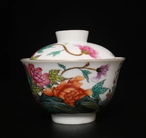Tazze rosa famiglia cinese con peonia Yongzheng MK - Foto 1 di 11