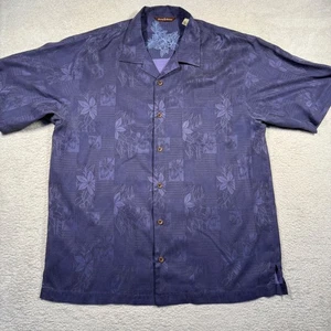 Tommy Bahama 100% Silk Camp Shirt Mens L Purple Floral Short Sleeve Button Down - Picture 1 of 5