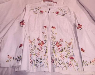 Quacker Factory Full Zip Jacket Size 3xl Embroidered Floral Butterfly New W Tags - Image 1 of 4