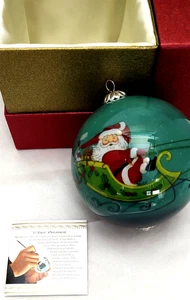 Pier 1 Li Bien Santa Sled Glass Christmas Ornament Reverse Hand Painted 2015 - Picture 1 of 7