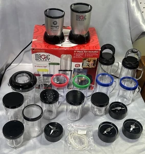 Huge Magic Bullet Lot – 2 Bases (Mini & 17-Piece System), Blades, Cups, Lids ++! - Picture 1 of 6