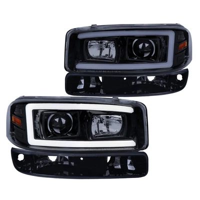Fit 1999-2006 GMC Sierra Projector Headlight LED Tube w/ Bumper Lamp Black Smoke Foto 1 de 4
