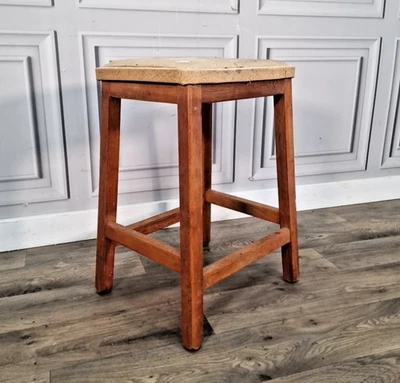 Vintage Retro Mid Century Solid Wooden Vinyl Kitchen Stool - For Restoration - Image 1 of 4