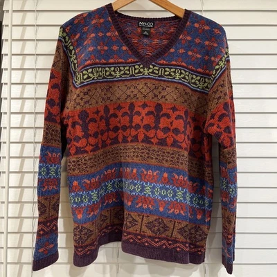 De colección Y2K NY&Co. Suéter Chenille Fair Isle XL Colorido Casa de Campo Boho Invierno Esquí Foto 1 de 4