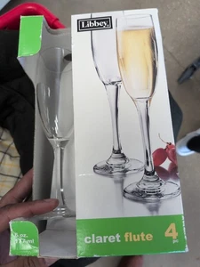 Set of 4-piece Libbey Claret Flute 6 oz Champagne Stemware Glasses New in Box - Picture 1 of 6