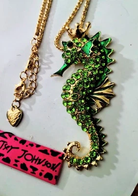 Betsey Johnson Green Rhinestone Seahorse Necklace (Combined Shipping Here) - Image 1 of 3
