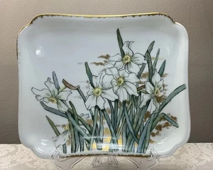 H & Co Limoges France Handpainted Porcelain Serving Vanity Tray Daffodils 9.25”D - Picture 1 of 9