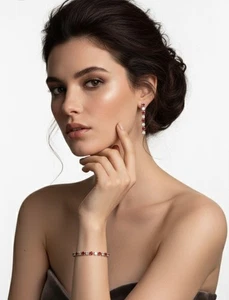 Swarovski Ruby Red Crystal Bracelet & Drop Earrings Set Gold Tone Vintage Glam - Picture 1 of 8