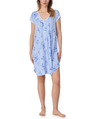 Nwt $68 Eileen West BLUE ROSES Modal Cap Sleeve 37" Short Nightgown Sleepshirt L - Image 1 of 4