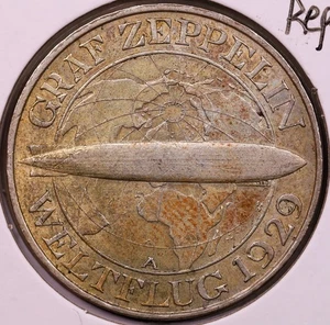 1930-A Germany Weimar Republic 3 Reichsmark AU ***RARE ORIGINAL ZEPPELIN COIN*** - Picture 1 of 2