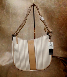 TAHARI NEW STRIPED IVORY, TAN AND BEIGE SUMMER VEGAN LEATHER BAG - Picture 1 of 11