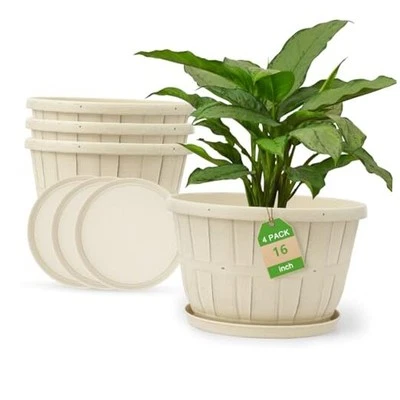  Juego de 4 macetas jardineras de plantas paquete de 16 pulgadas, plástico grande paquete de 16 pulgadas-4 beige Foto 1 de 4