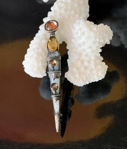 Viktorianische antike schottische Silber Achat Citrin Dolch Dirk Brosche um 1880 - Bild 1 von 12