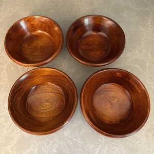 Julie Pomerantz Banded Teak Wood Set of 4 Salad Bowls Mid-Century 7" Thailand - Picture 1 of 8