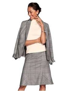 Talbots Wollmischung Rock Damen 16 grau kariert Trompete Karriere Büro knielang - Bild 1 von 10