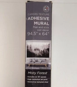 Open Road Canvas Texture Adhesive Mural Peel &Stick Wall Decor Misty Forrest - Picture 1 of 13