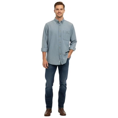 Wrangler Mens Denim Shirt Relax Fit Pocket Soft Cotton Rugged Wear Vintage Top - Image 1 of 4