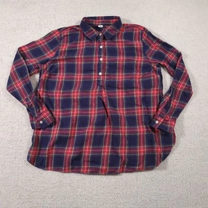 Old Navy Flannel 1/2 Button Shirt Women's Large Maternity Fit Red Blue Plaid - Picture 1 of 12
