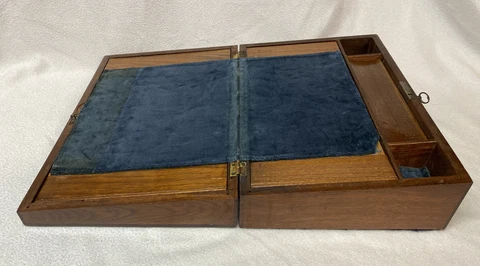 Antique Wooden Portable Travel Writing Lap Desk with Key 12 x 8 x 4” Cover