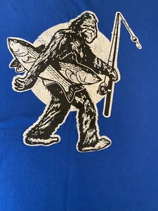 Fishing Sasquatch T Shirt Royal Blue Size XL - Picture 1 of 5