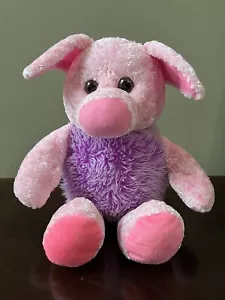 Pig Plush Stuffed Animal Piglet Farm Country Friend Bright Pink Purple No Tag - Picture 1 of 14