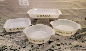 4 Piece Bakeware Set Fire King Anchor Hocking Meadow Green Casserole Baking Dish - Picture 1 of 17