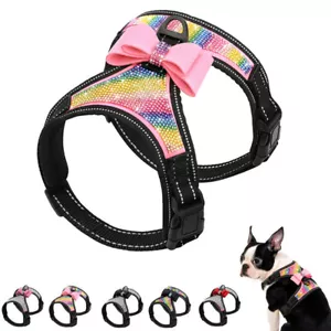 Bling Rhinestone Pet Puppy Dog Harness with Bowknot Soft Velvet Crystal Vest S-L - Picture 1 of 22