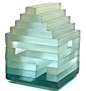 1990s Mary Kay Simoni Art Layered Glass Building Paperweight Green Frosted 2.5”H - Picture 1 of 7
